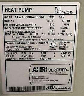 TRANE 4TWA3030A4000CA 2-1/2 TON SPLIT-SYSTEM HEAT PUMP, 13 SEER 460/60/3 R-410A