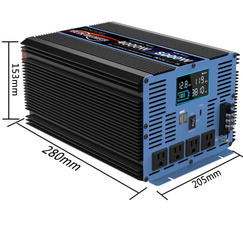 Pure Sine Wave Power Inverter 4000W 8000 Watts 12V to 110V 120V LCD Cable Remote