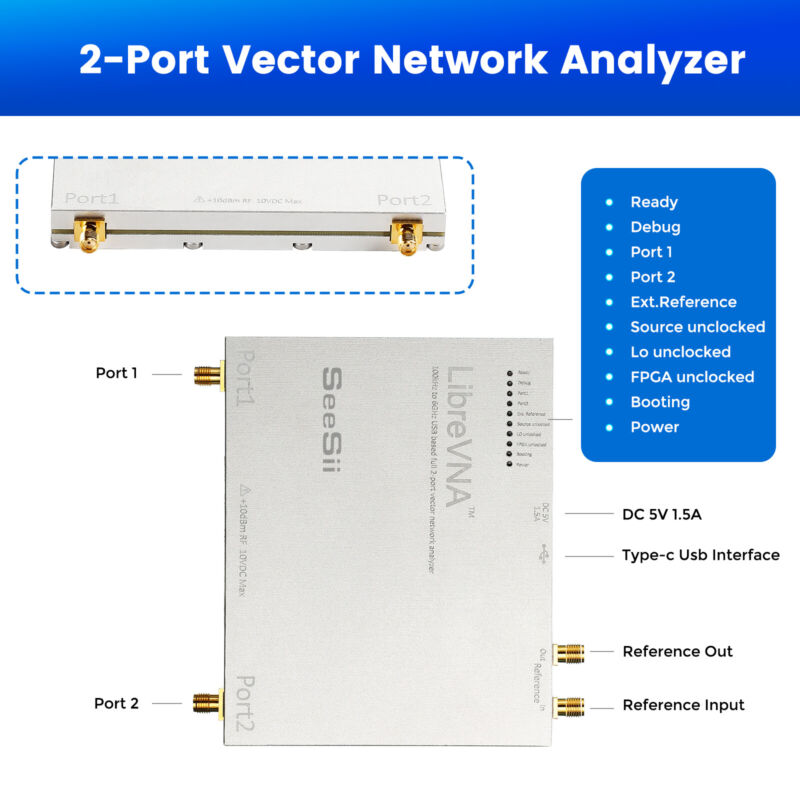 NanoVNA Antenna Analyzer USB Based Full 2-Port 100kHz-6GHz Vector Network Analyz