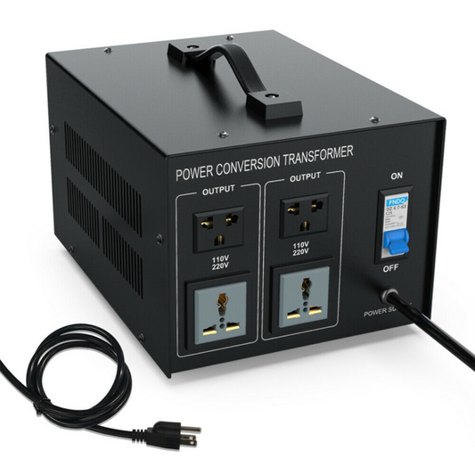 8000W CONVERTIDOR DE VOLTAJE 110v-220v Y 220v-110v - 4 OUTLETS CON AGARRADERA E INTERRUPTOR