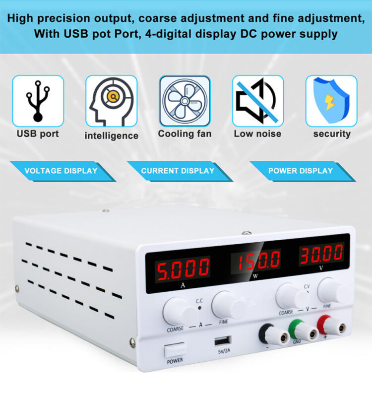 Fuente de alimentación de CC regulada USB estabilizador regulador de voltaje para laboratorio AU-