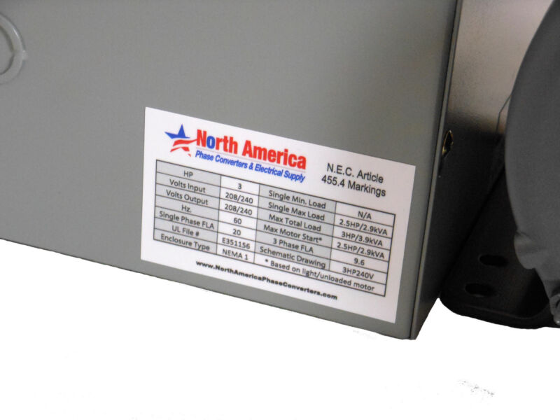 PL-3 Pro-Line 3HP Rotary Convertidor de 1 a 3 fases (trifasico) - Built-In Starter, Made in USA