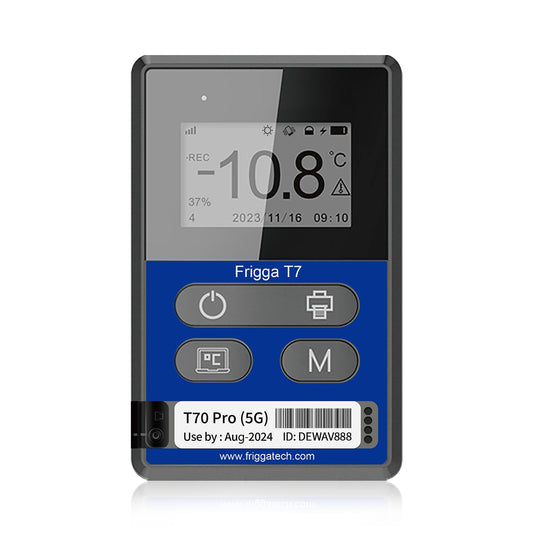 Frigga T70 Pro 4G/5G Real-Time Temperature Data Logger Reusable 50000 Points Wireless Remote Digital Humidity Temperature Recorder Pharmacy Medical Thermometer High Accuracy Rechargeable