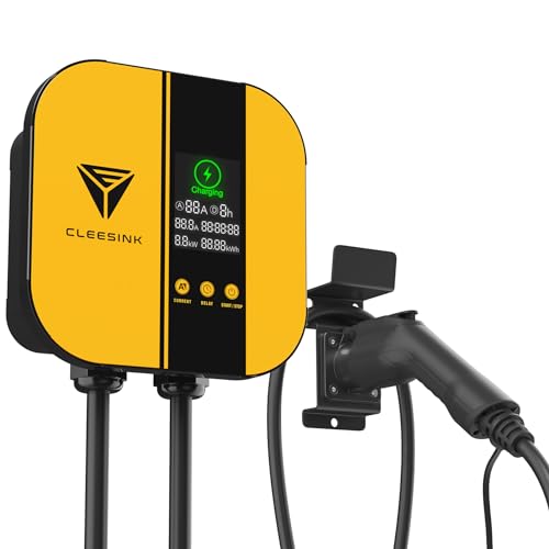 CLEESINK Cargador EV de nivel 2, estación de carga de vehículos eléctricos para interiores y exteriores, 40 A 240 V, NEMA 14-50, cable de 23 pies con certificación UL. 4-2687602YL Yellow