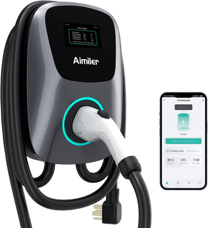 Aimiler Cargador EV Nivel 2, 48A 240V 11.5KW Cargador inteligente de vehículo eléctrico con NEMA 14-50P, estación de carga de coche para interiores y exteriores con aplicación, Wi-Fi y Bluetooth habilitado EVSE