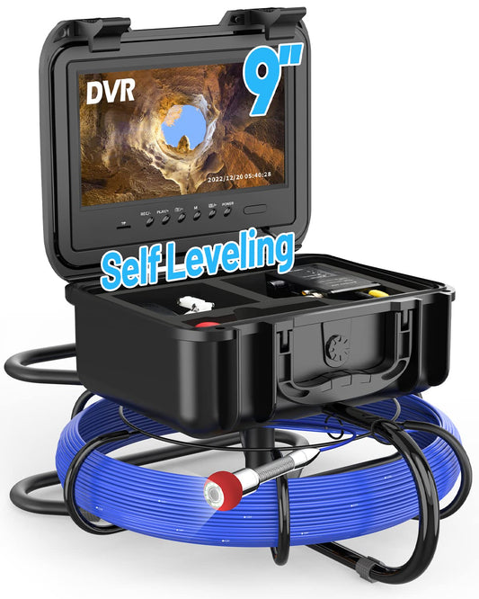 Cámara de alcantarillado autonivelante, cámara de inspección Anysun de 165 pies con monitor de 9 pulgadas y grabadora DVR con tarjeta de 32 GB, cámara de tubería impermeable con 12 luces ajustables, cámara de plomería para inspección de tuberías