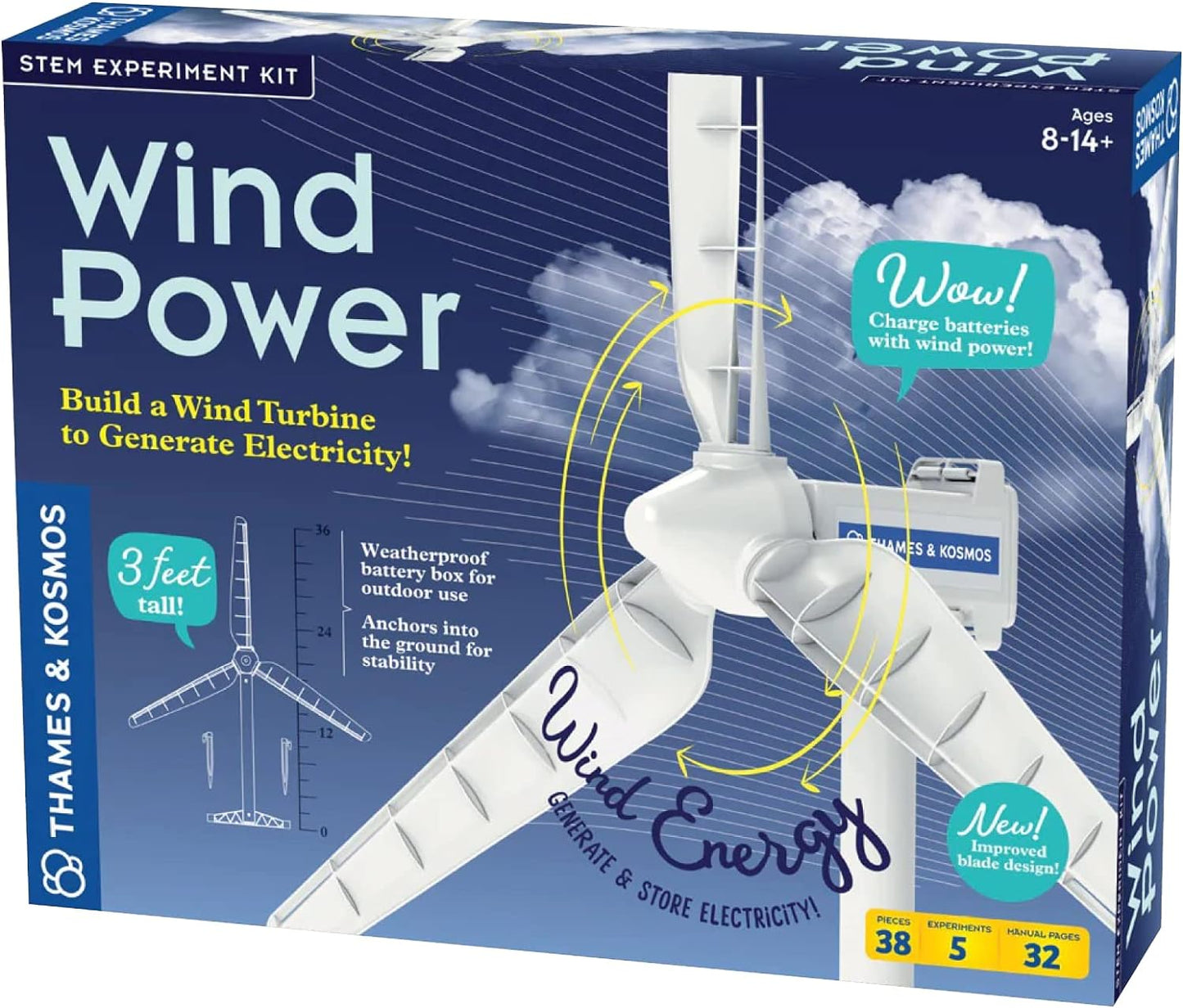 Thames & Kosmos Kit de experimento STEM Wind Power V4.0 | Construye una turbina eólica de 3 pies para generar electricidad | Aprende sobre energía renovable y alimenta un automóvil modelo pequeño | Resistente a la intemperie para uso en exteriores
