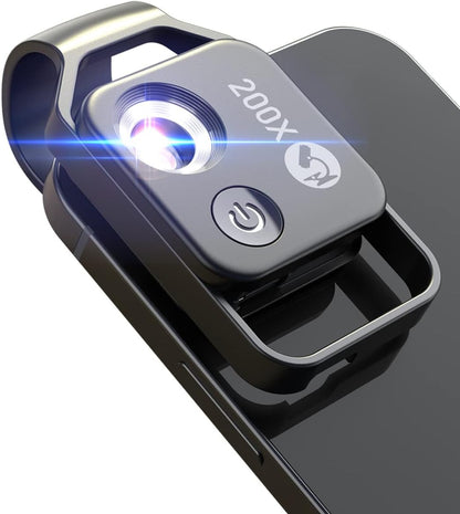 Microscopio de teléfono con lente CPL/luz LED, microscopio de bolsillo 200X con clip universal para teléfono compatible con iPhone/teléfono Android: el mejor microscopio portátil para disfrutar de Microworld para niños y adultos