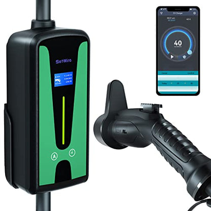 SetWire 40 Amp Smart Home WiFi Level 2 EV Charger, 2 in 1 Wall Mount & Portable EV Charger, UL&CSA Certified, 110-240V, NEMA 14-50 Plug, 23-Foot Cable, Electric Vehicle Electric Car Charger Station
