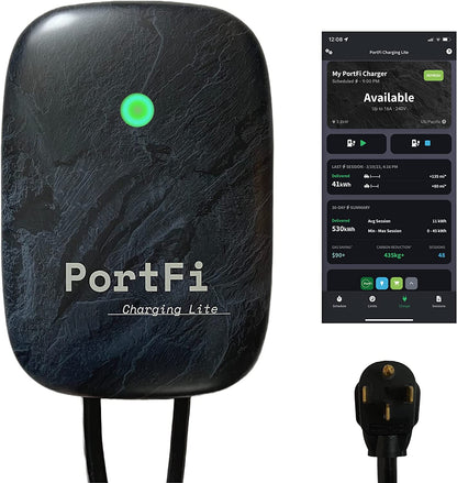 PortFi Estación de carga Smart Level 2 para vehículos eléctricos (EV), certificado de seguridad, interior/exterior, enchufe NEMA 14-50, cargador L2 EVSE/EV (Wi-Fi, 40 A)
