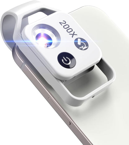 Microscopio de teléfono con lente CPL/luz LED, microscopio de bolsillo 200X con clip universal para teléfono compatible con iPhone/teléfono Android: el mejor microscopio portátil para disfrutar de Microworld para niños y adultos