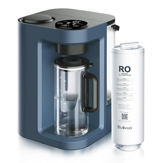Bluevua RO100ROPOT-LITE - Sistema de filtro de agua de ósmosis inversa para encimera, purificación de 5 etapas, 3:1 de puro a drenaje, purificador de agua portátil (no requiere instalación) (azul)