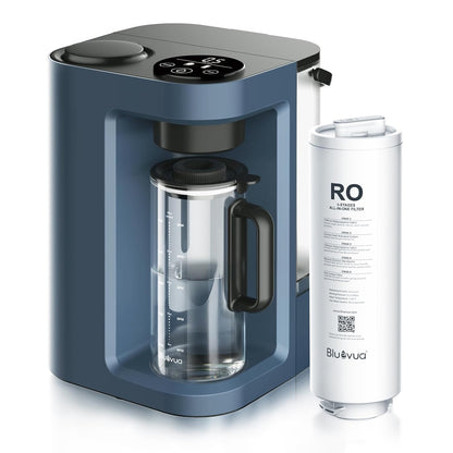 Bluevua RO100ROPOT-LITE - Sistema de filtro de agua de ósmosis inversa para encimera, purificación de 5 etapas, 3:1 de puro a drenaje, purificador de agua portátil (no requiere instalación) (azul)
