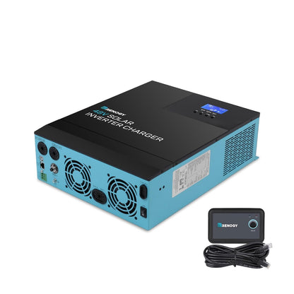 Renogy Inversor de onda sinusoidal pura de 48 V 3500 W, todo en uno con controlador de carga MPPT, modo de ahorro de energía DC 48V a CA 120V, sobretensión 7000W, solar, carga de batería del generador, LCD y LED, para el hogar, camping, RV